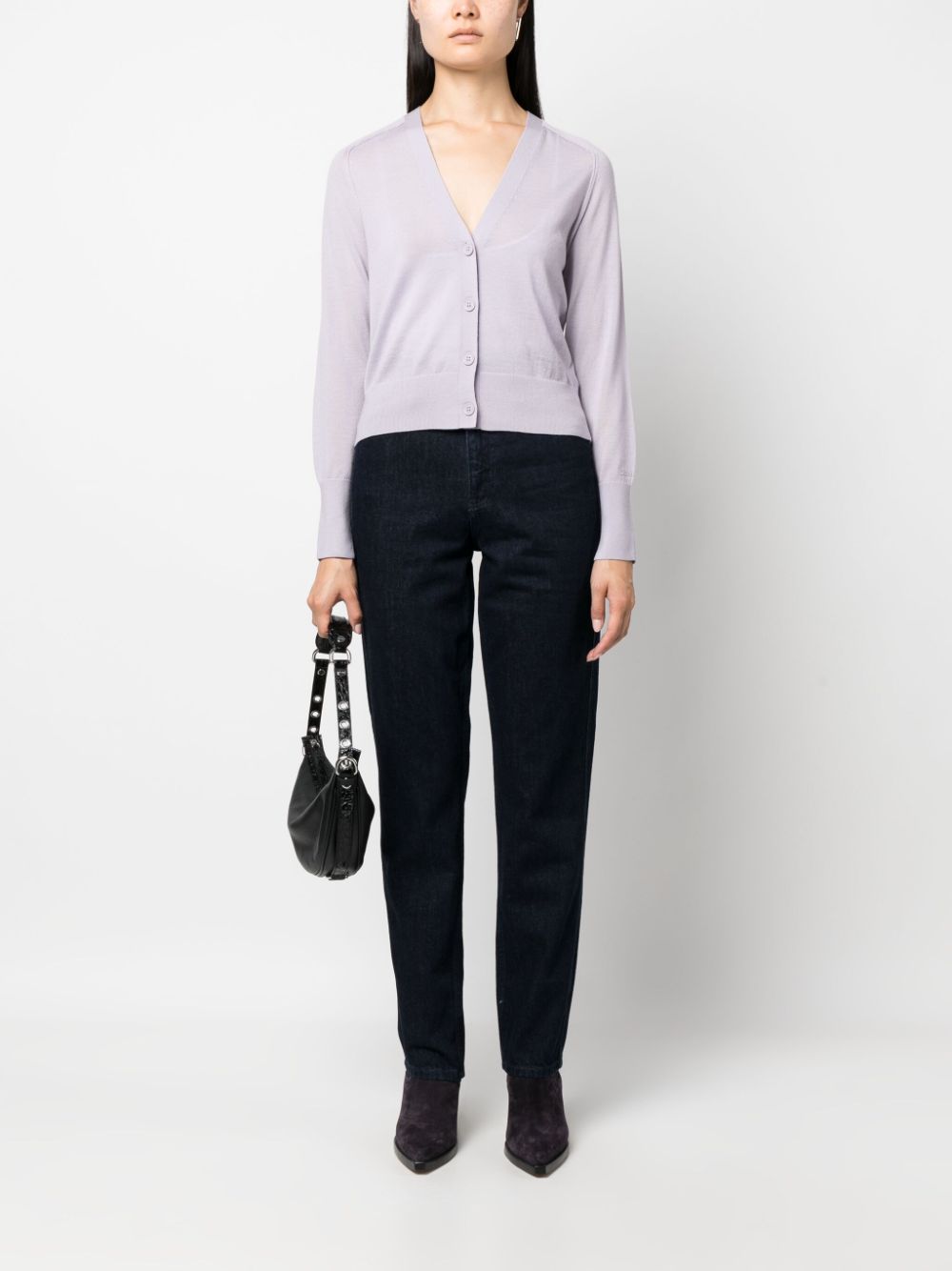 Shop Calvin Klein V-neck Wool Cardigan In Purple