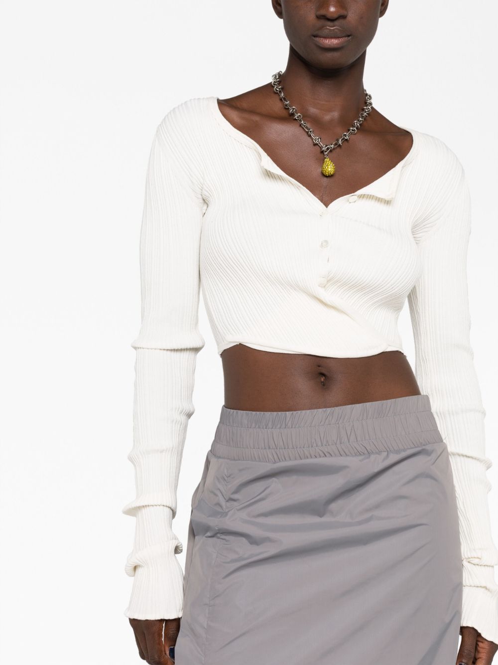 Shop Low Classic Ribbed-knit Cropped Cardigan In Neutrals