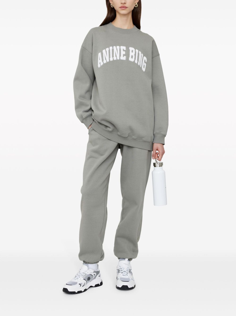 Shop Anine Bing Tyler Logo-patch Jersey Sweatshirt In Grey