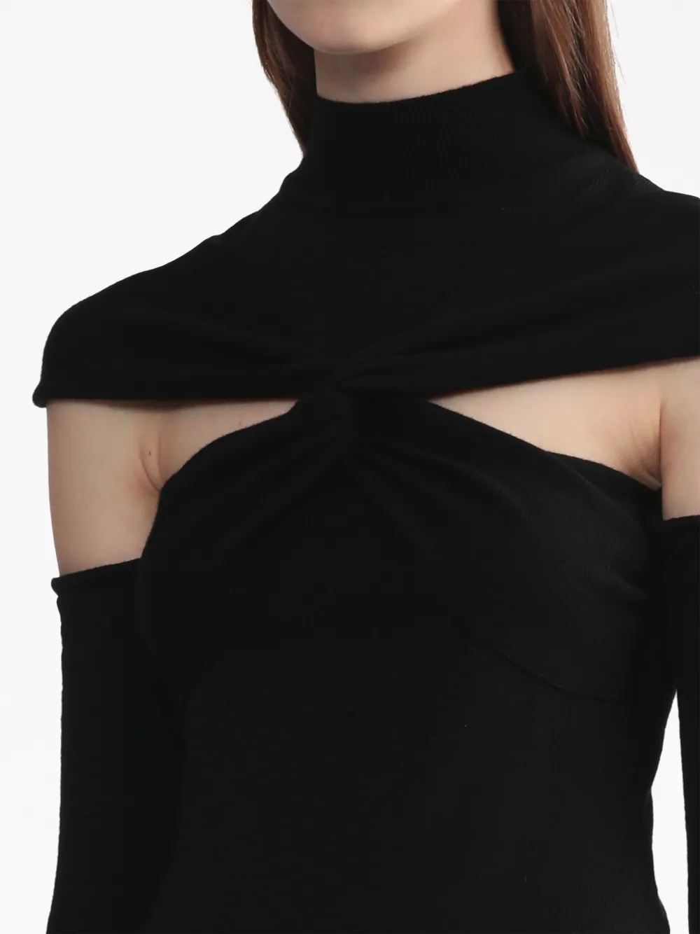 Coperni Mini Black Dress With Mock Neck And Twisted Cut-out In Black