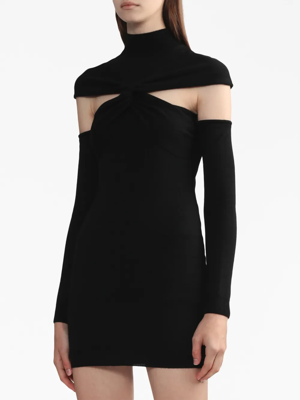Coperni Mini Black Dress With Mock Neck And Twisted Cut-out In Black