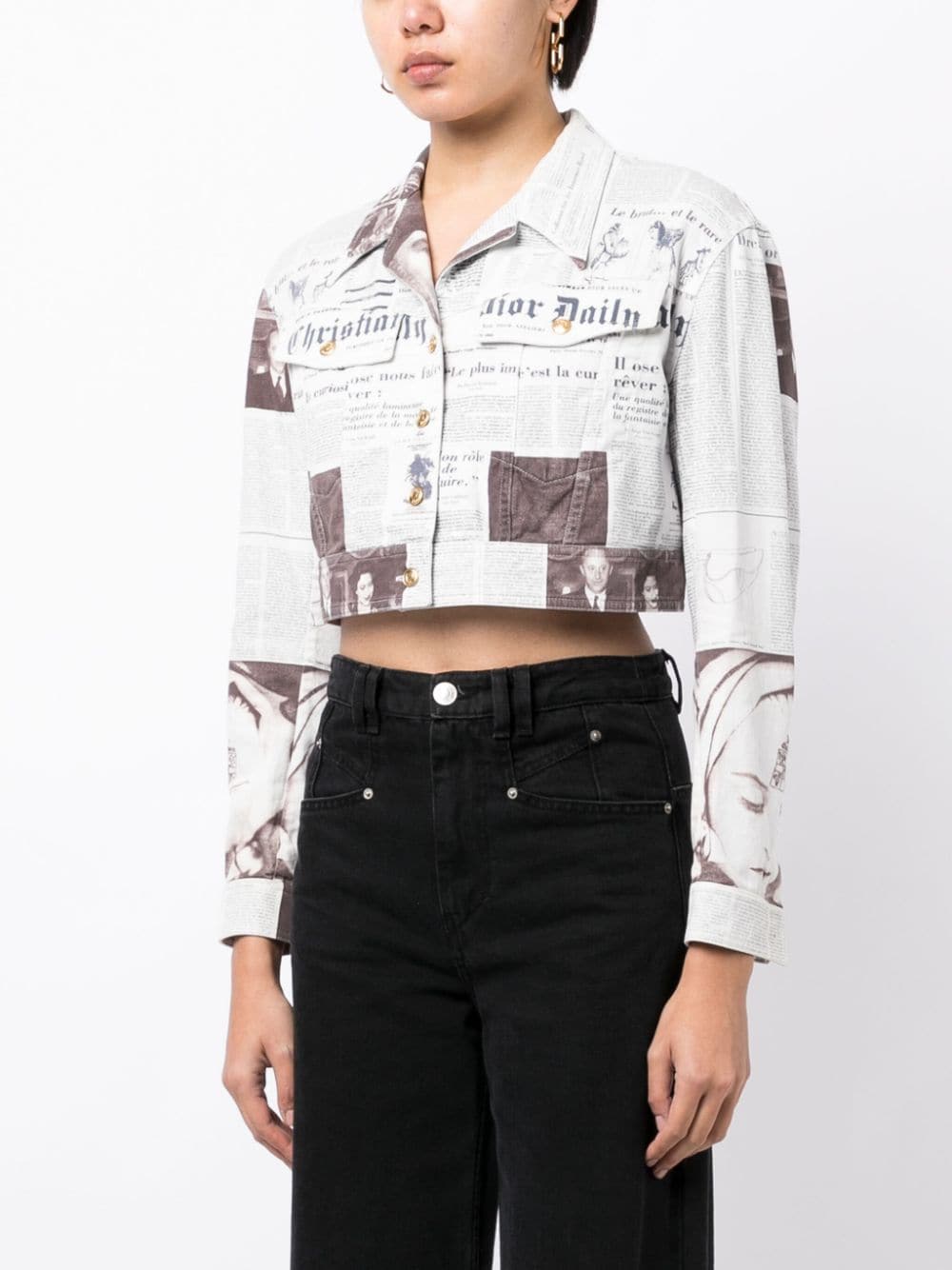 Pre-owned Dior 1990-2000s  Newspaper-print Cropped Jacket In White