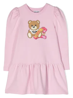 Moschino Kids Teddy Bear Velvet Dress Red Female 164cm