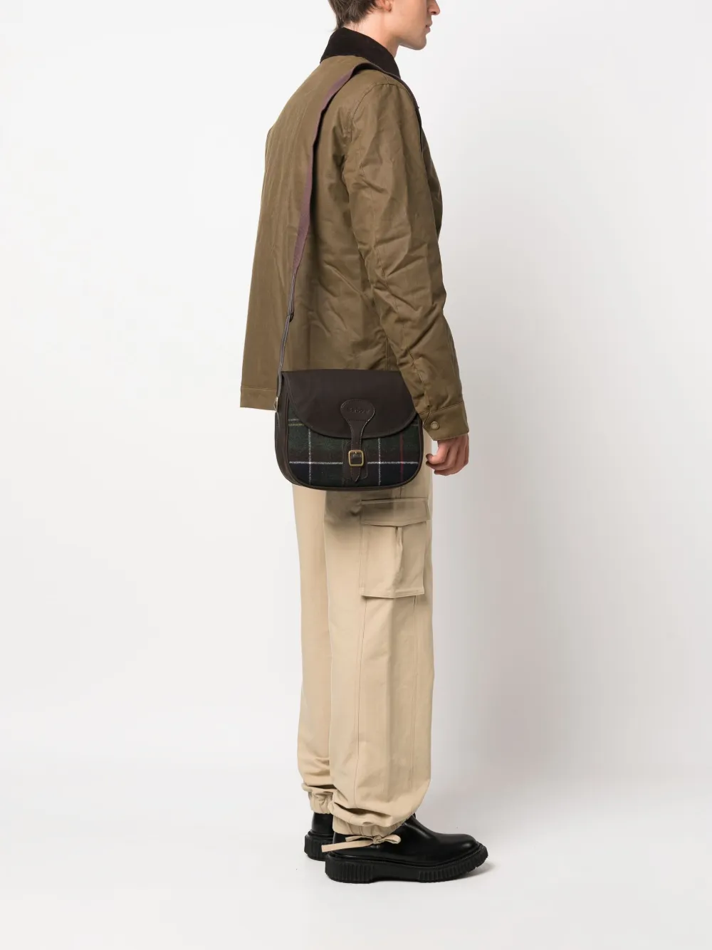 Barbour tartan-check felted crossbody bag - Bruin