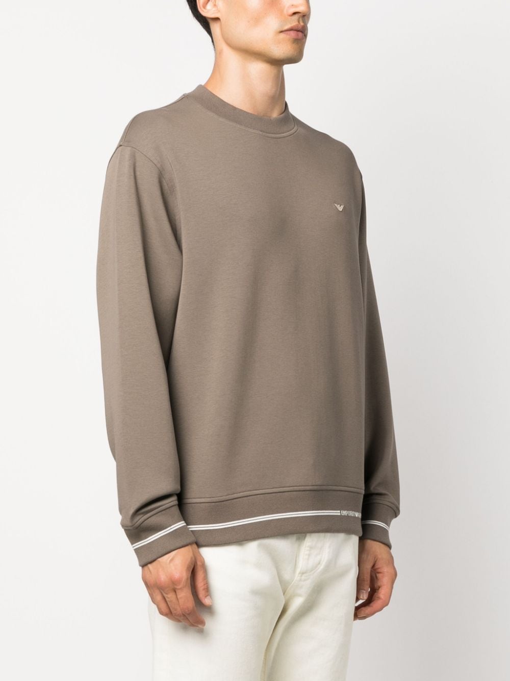 Shop Emporio Armani Intarsia-knit Logo Trim Sweatshirt In Brown