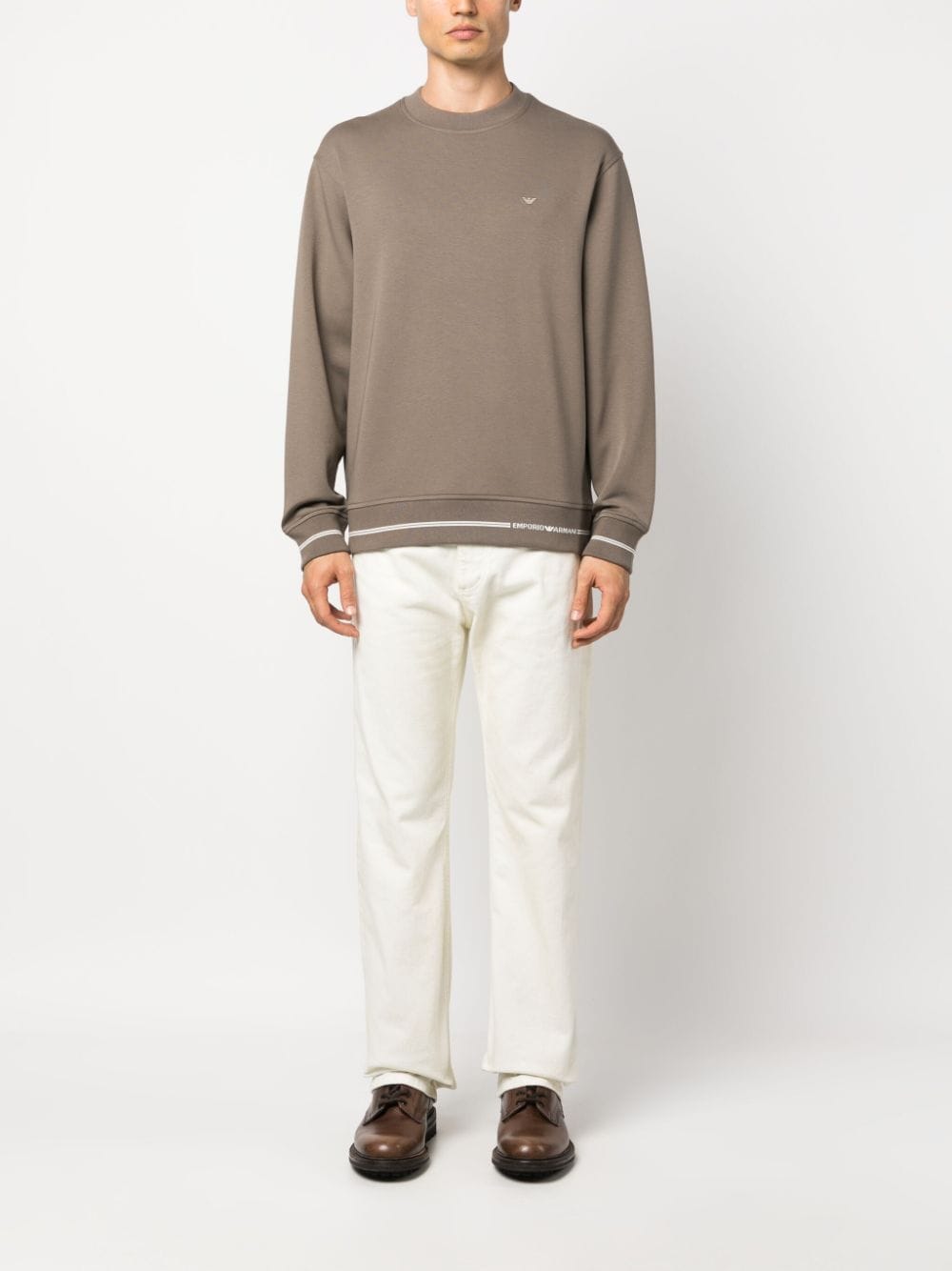 Shop Emporio Armani Intarsia-knit Logo Trim Sweatshirt In Brown