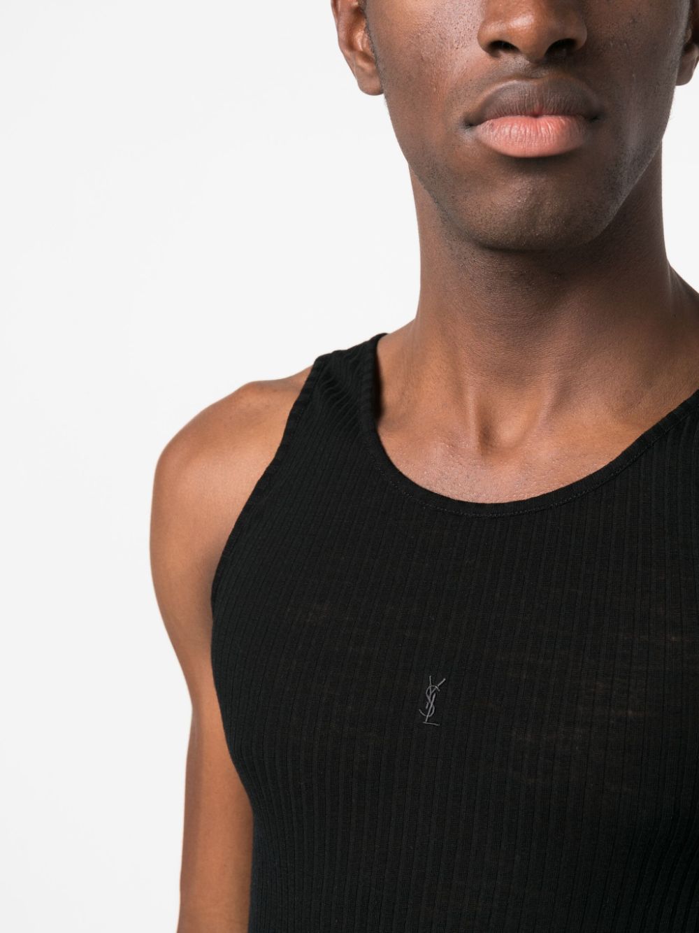 Saint Laurent Logo-embroidered Ribbed Tank Top In Black