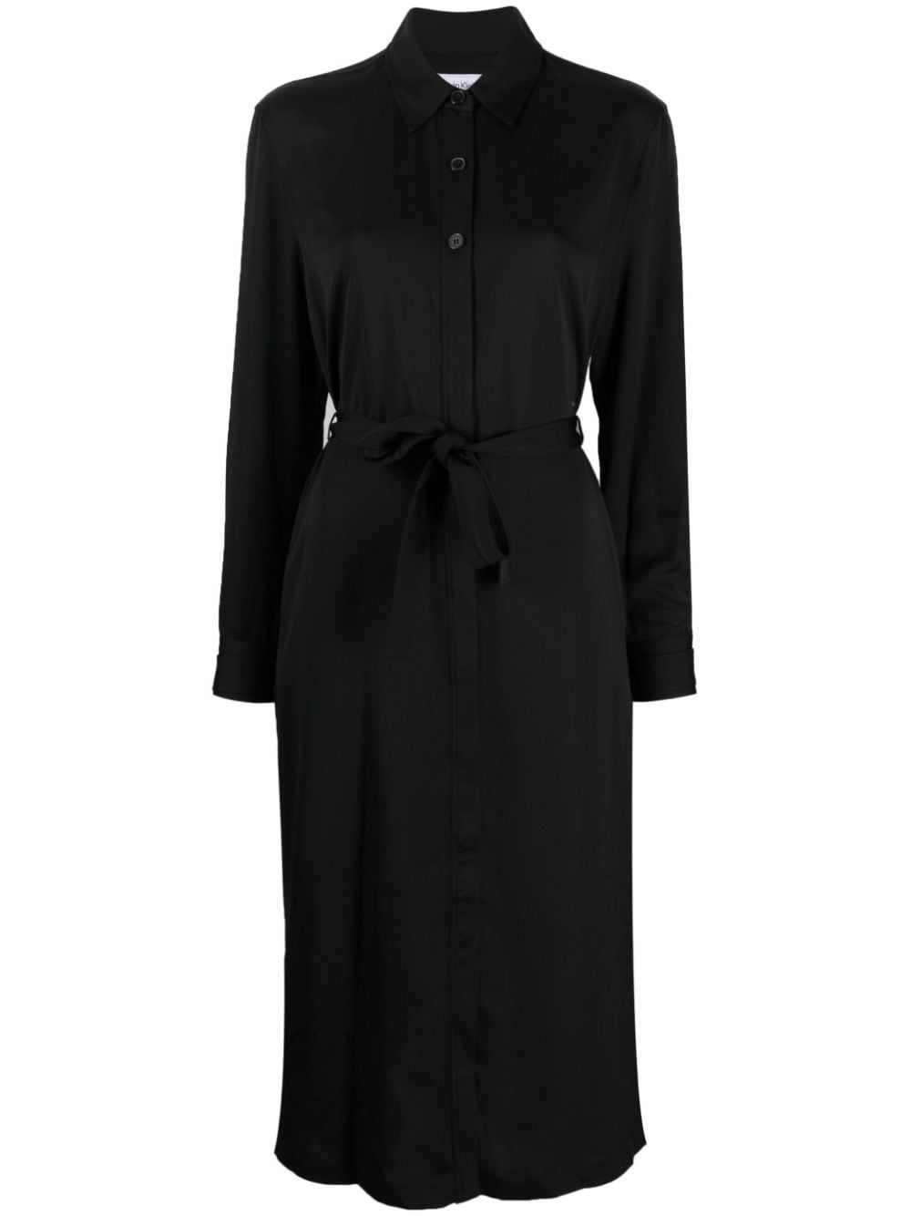 Calvin Klein Belted Recycled Polyester Shirtdress In Black