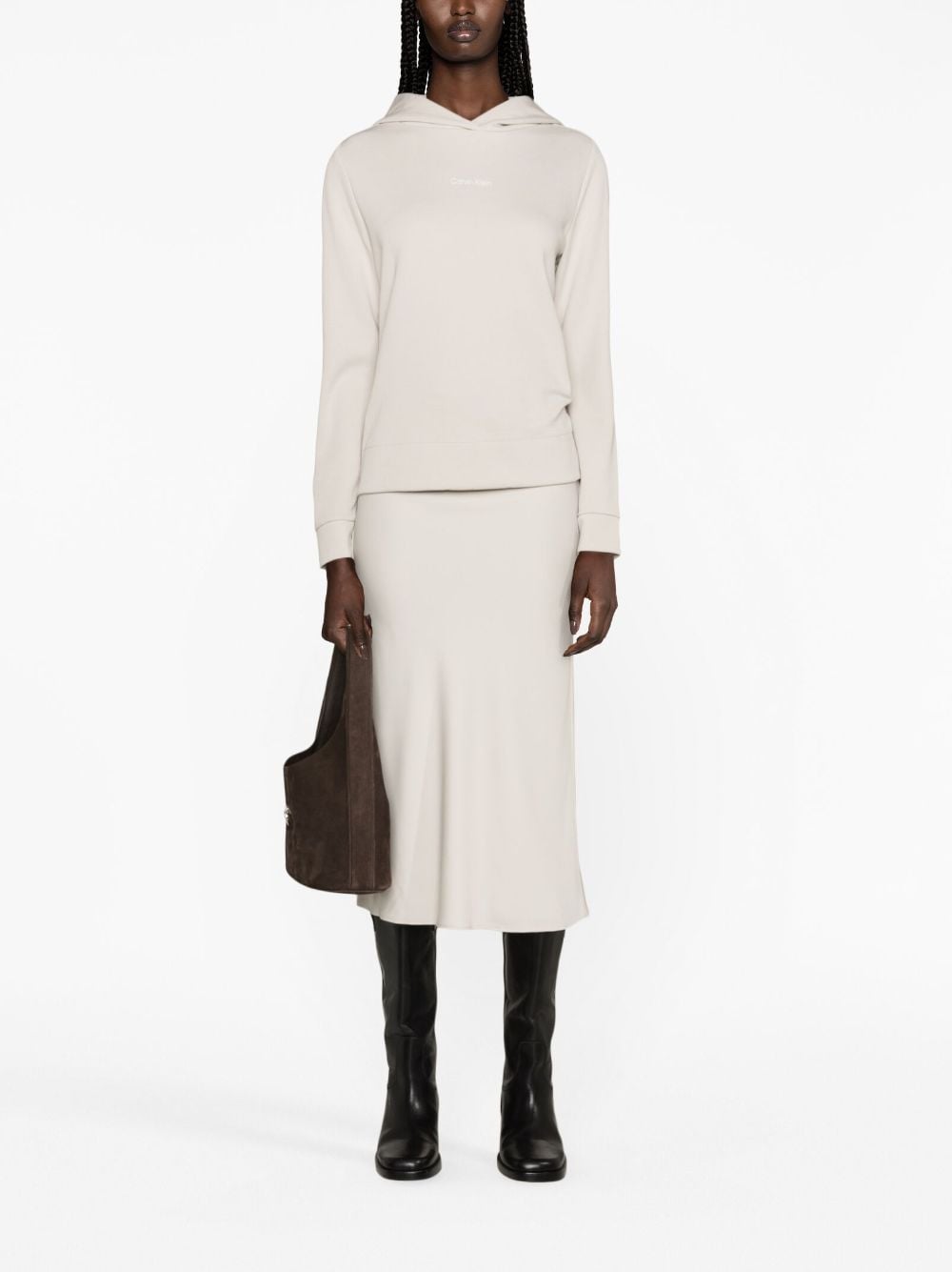 Shop Calvin Klein Logo-print Hoodie In Grey
