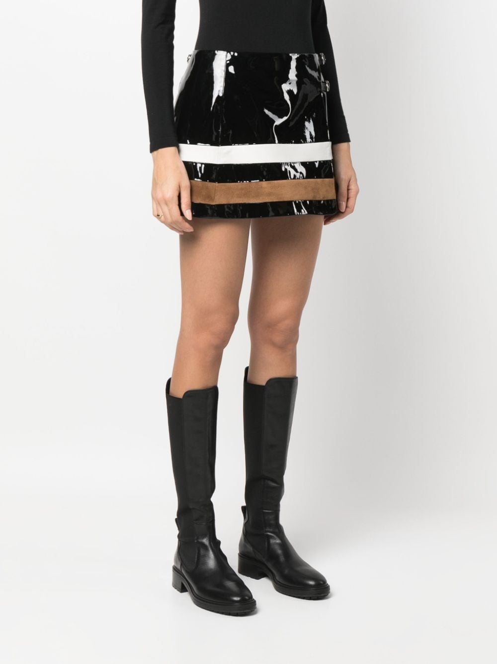 Shop Durazzi Milano Buckle-fastening Patent-leather Miniskirt In Black