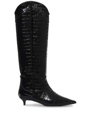 ANINE BING Tall Rae 40mm crocodile-embossed Boots | Black
