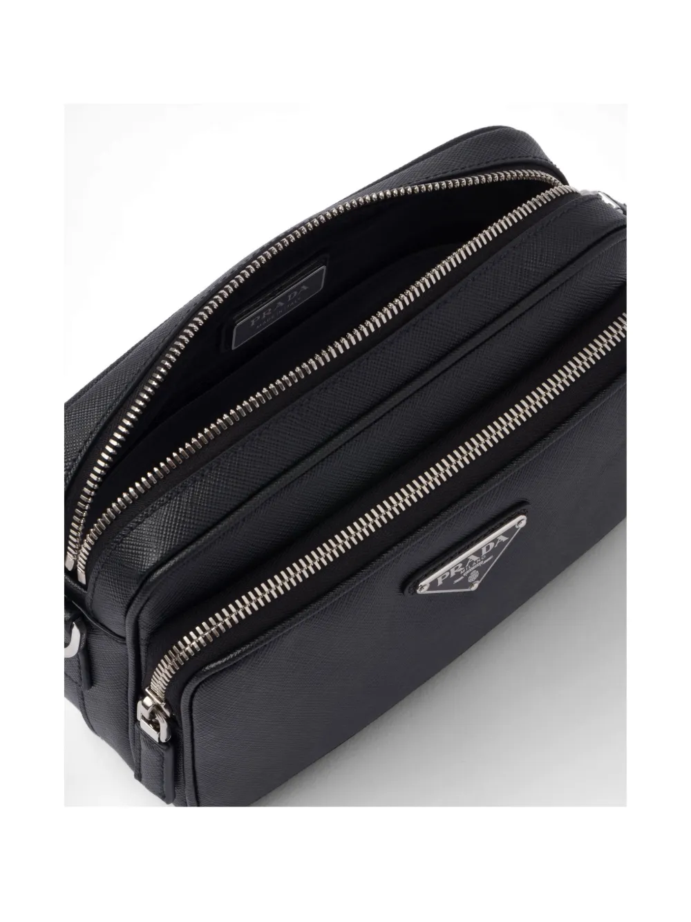 Prada Schoudertas met logo en rits Zwart