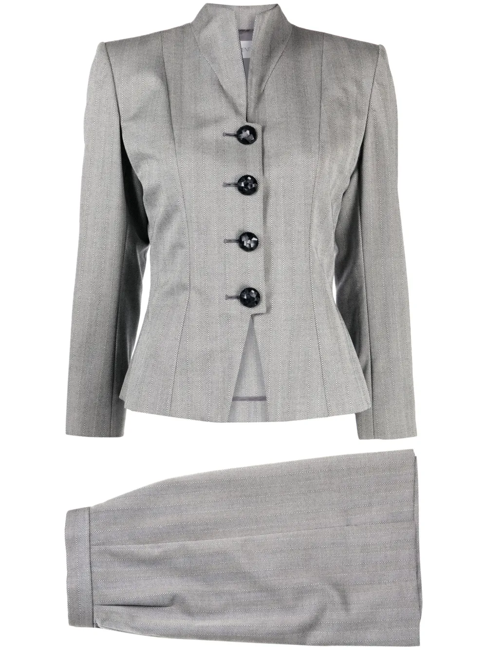 Pre-owned Saint Laurent 1990-2000 Herringbone Two-piece Skirt Suit In Black
