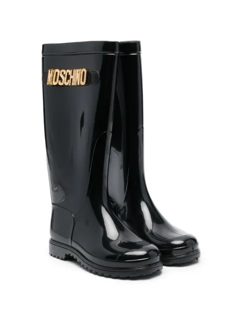 Moschino Kids logo-plaque knee-high wellies
