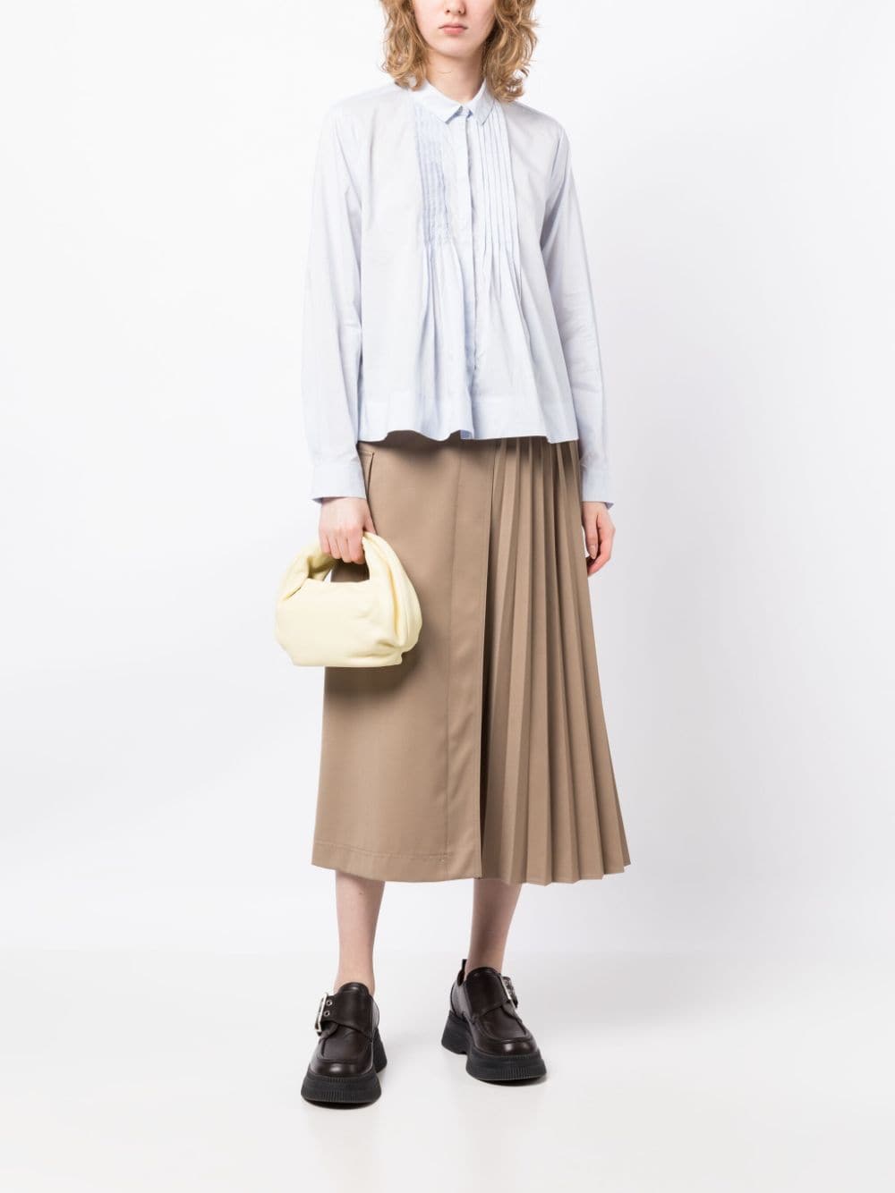 Shop Bonpoint Pleated Cotton Shirt In Blue