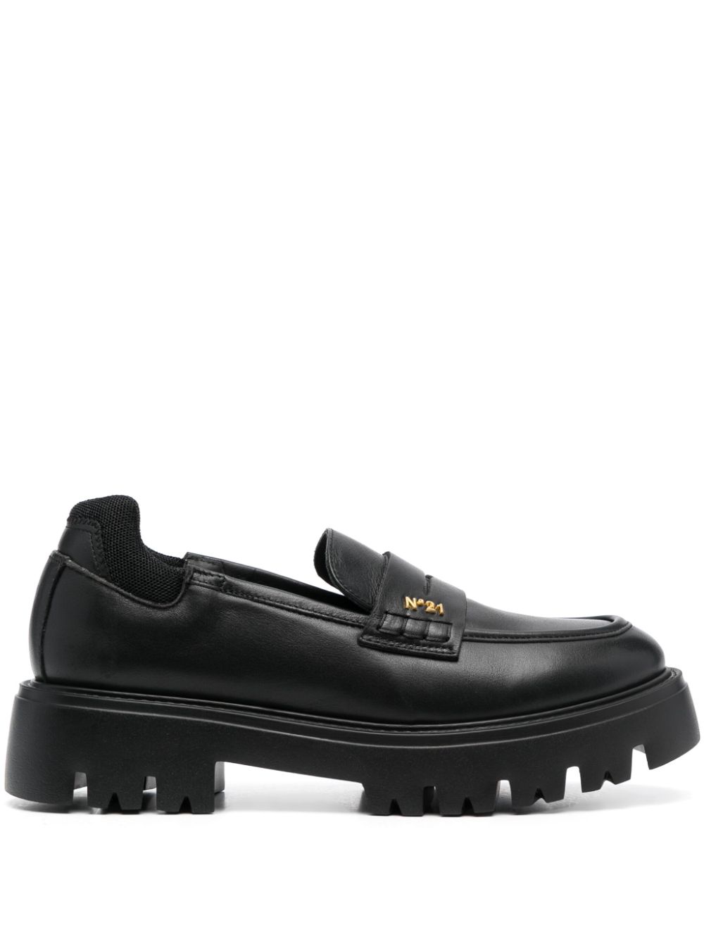 N°21 logo-plaque leather loafers – Black