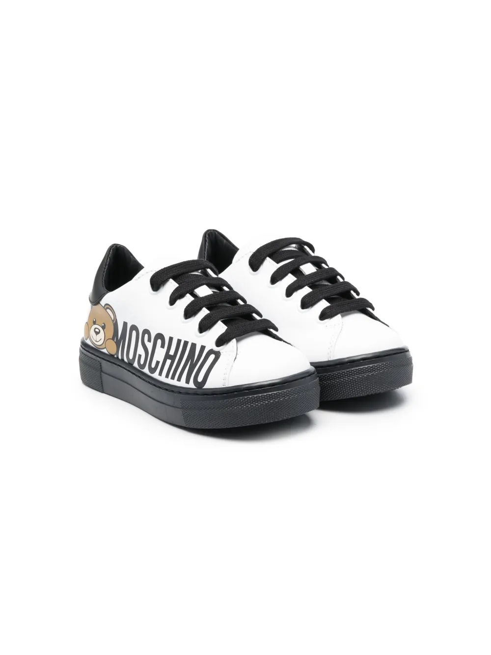 Moschino Kids' Teddy-print Leather Sneakers In Black