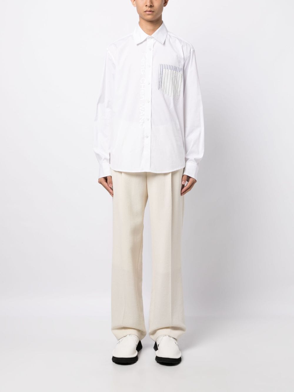 Shop Feng Chen Wang Logo-print Cotton-blend Shirt In White