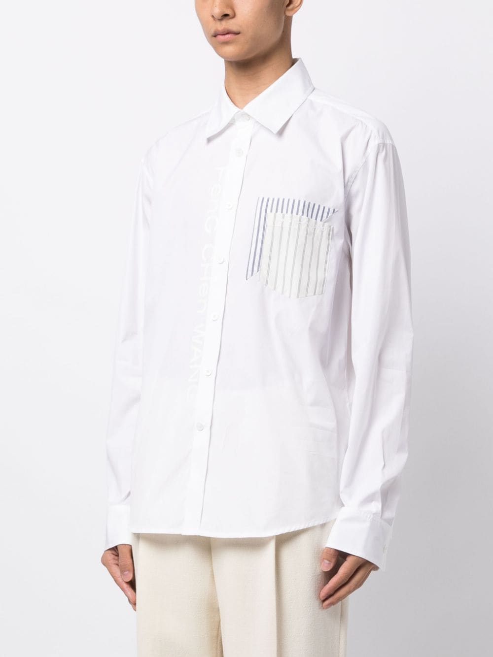 Shop Feng Chen Wang Logo-print Cotton-blend Shirt In White