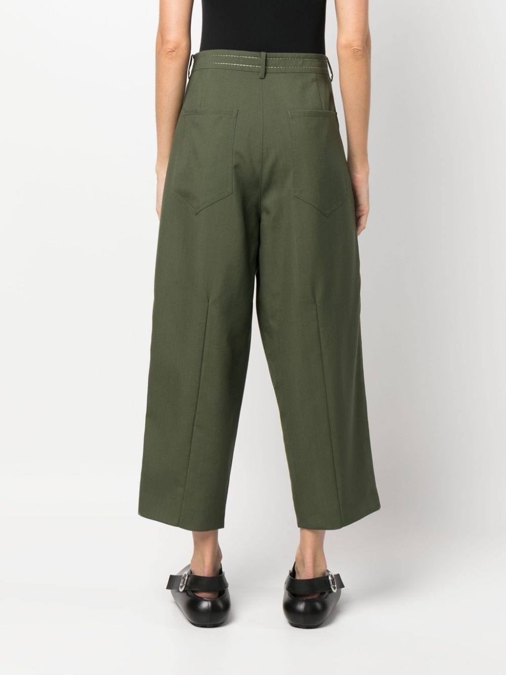 Shop Marni High-waisted Wool Cropped Trousers In Green