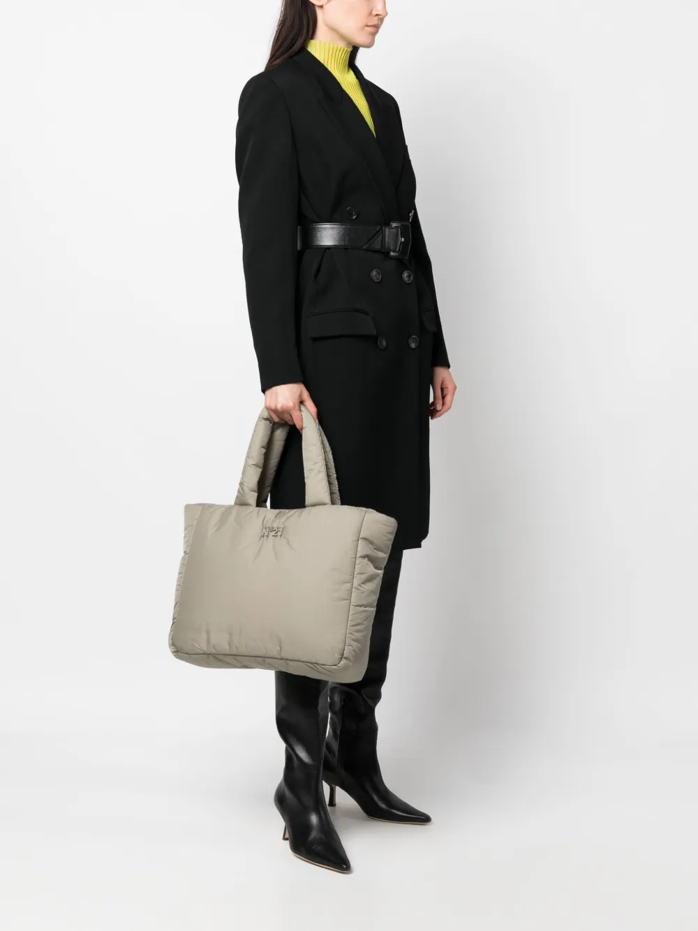 Nº21 logo-plaque padded tote bag - Grijs