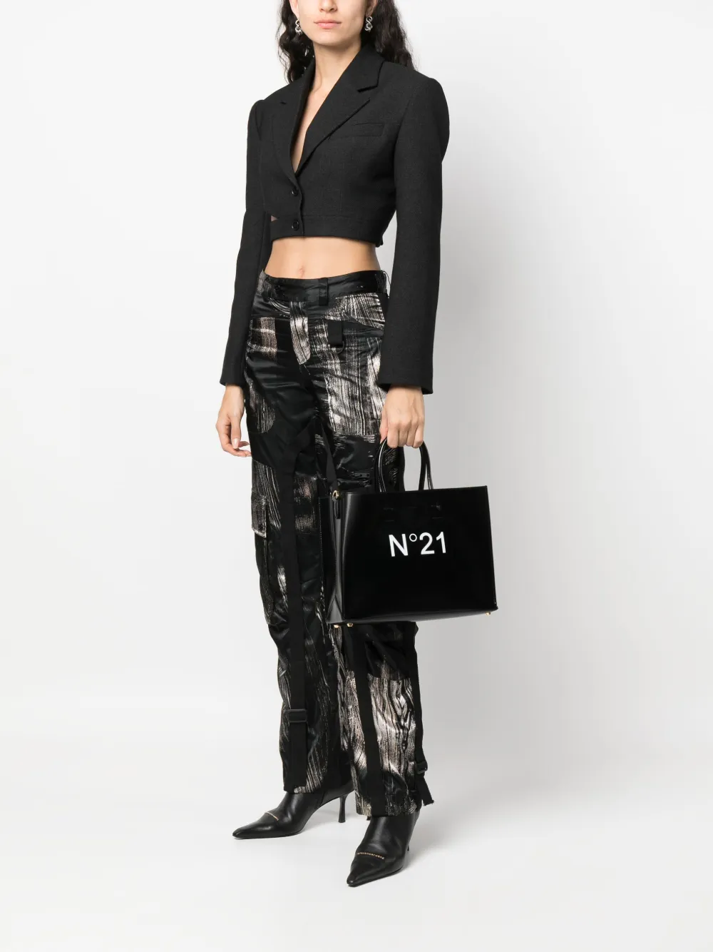 Nº21 logo-print leather tote bag - Zwart
