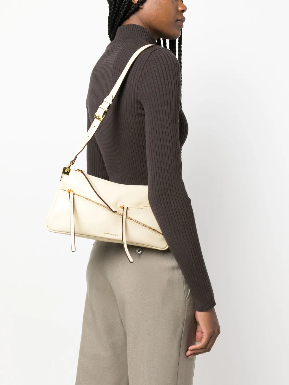 Manu Atelier Three Zipped leather shoulder bag - Beige