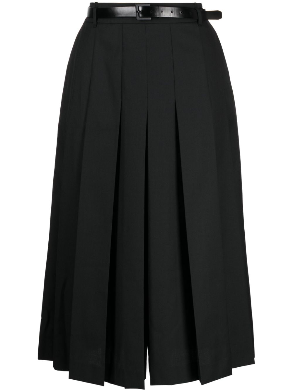 box-pleated belted midi skirt