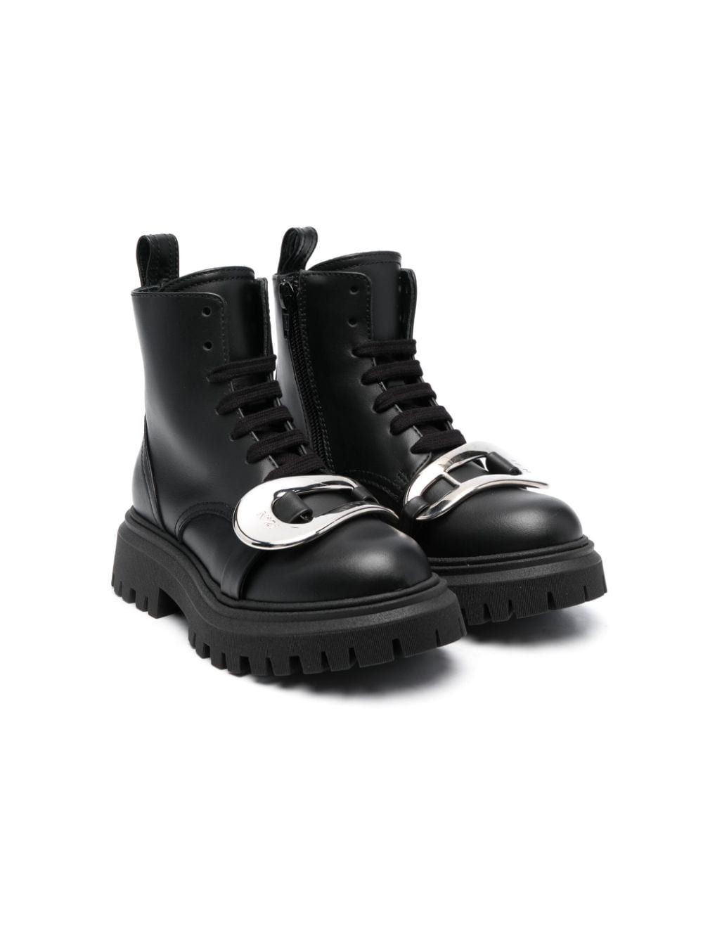 N°21 Kids' Lace-up Leather Ankle Boots In Black