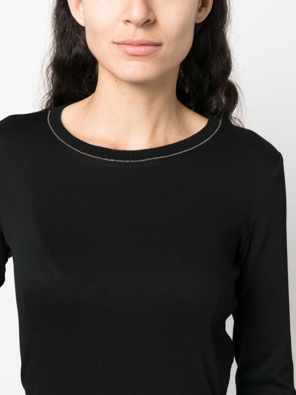 Shop Fabiana Filippi Bead-detailing Fine-knit Jumper In Black