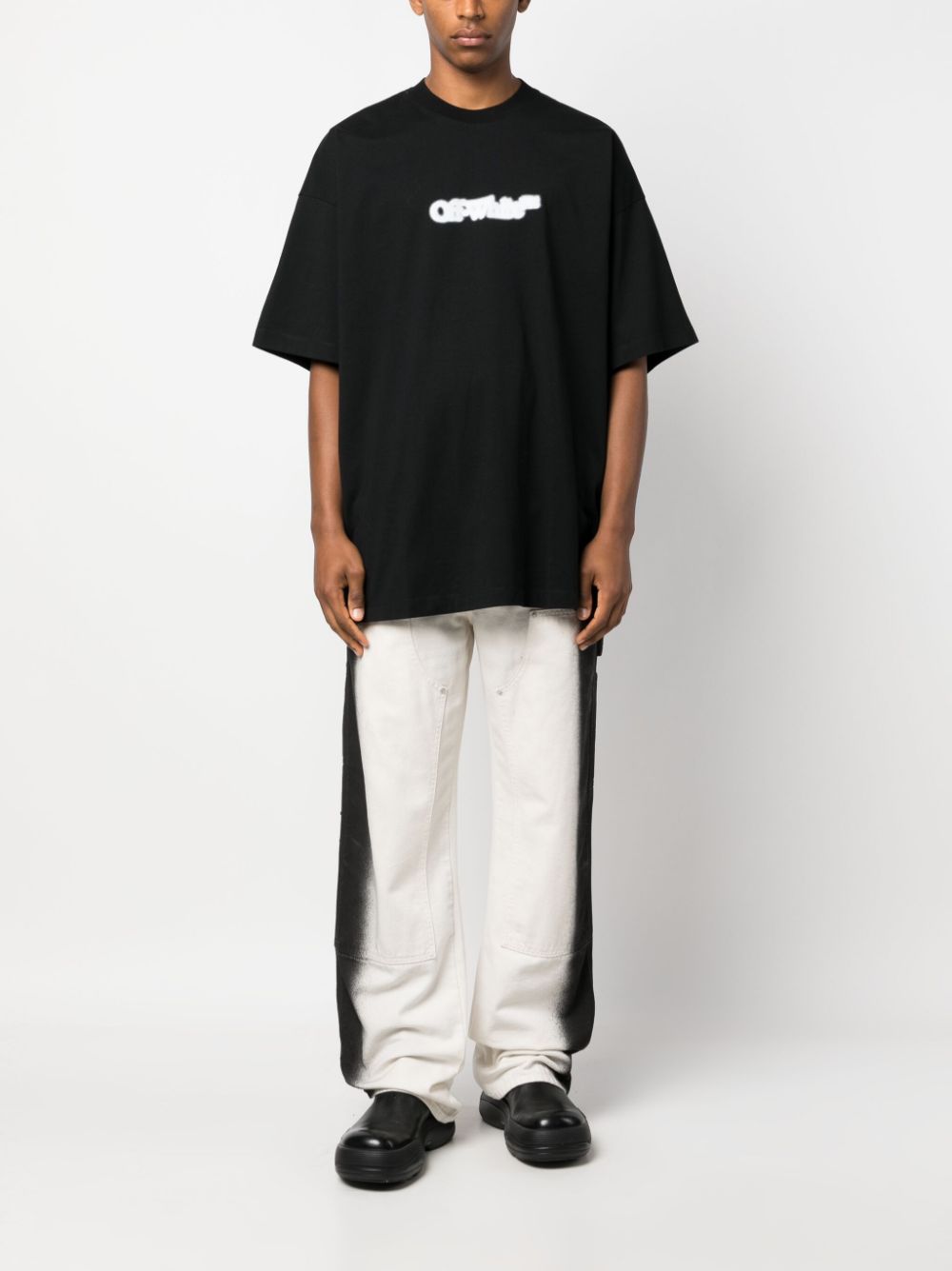 Shop Off-white Blurred Logo-print Cotton T-shirt In Black