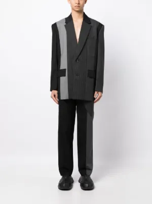 Feng Chen Wang 23SS ブラック レザー切替スラックスワイドXL Feng Chen Wang DOUBLE WAISTBAND TROUSERS | ragazzo cultura
