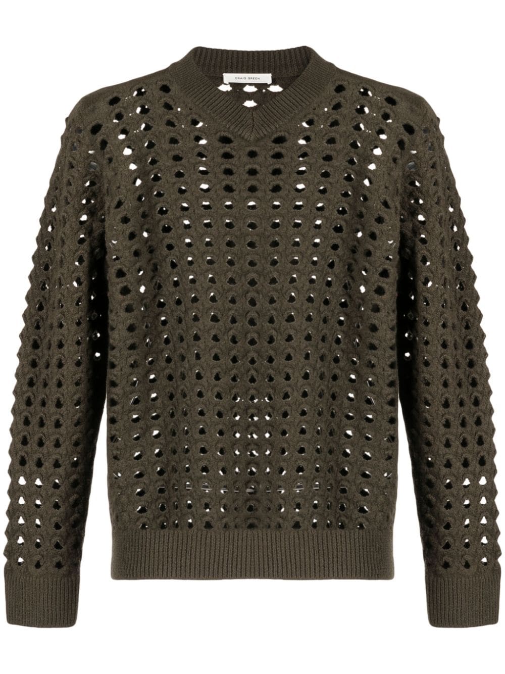 Craig Green Mens Light Olive Grate Semi-sheer Wool Jumper