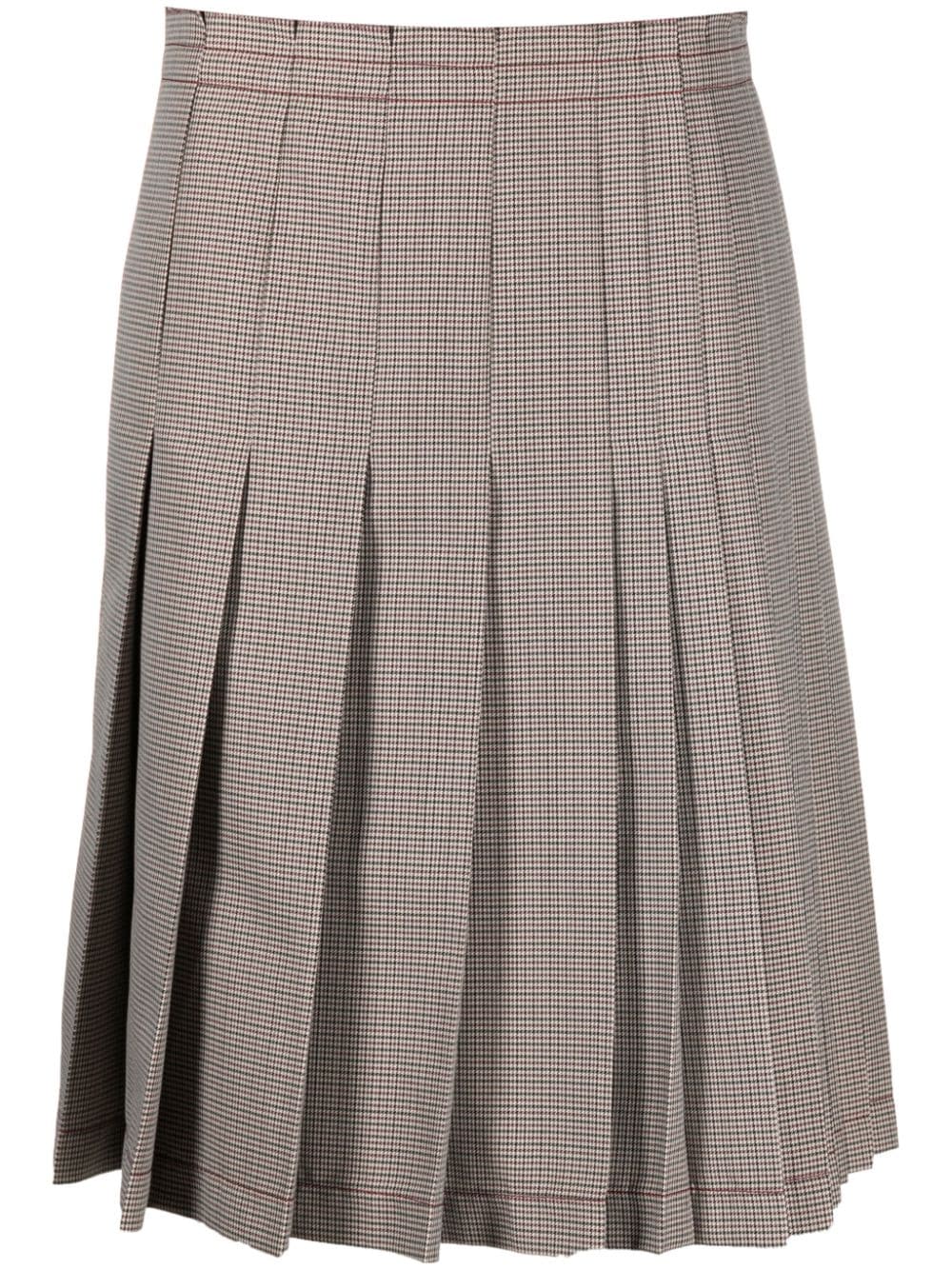 Shop Marni Check-print Pleated Midi Skirt In Neutrals