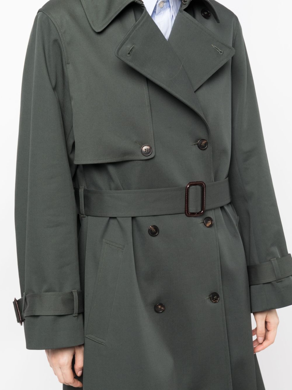 Shop Bonpoint Belted Double-breasted Trench Coat In Green