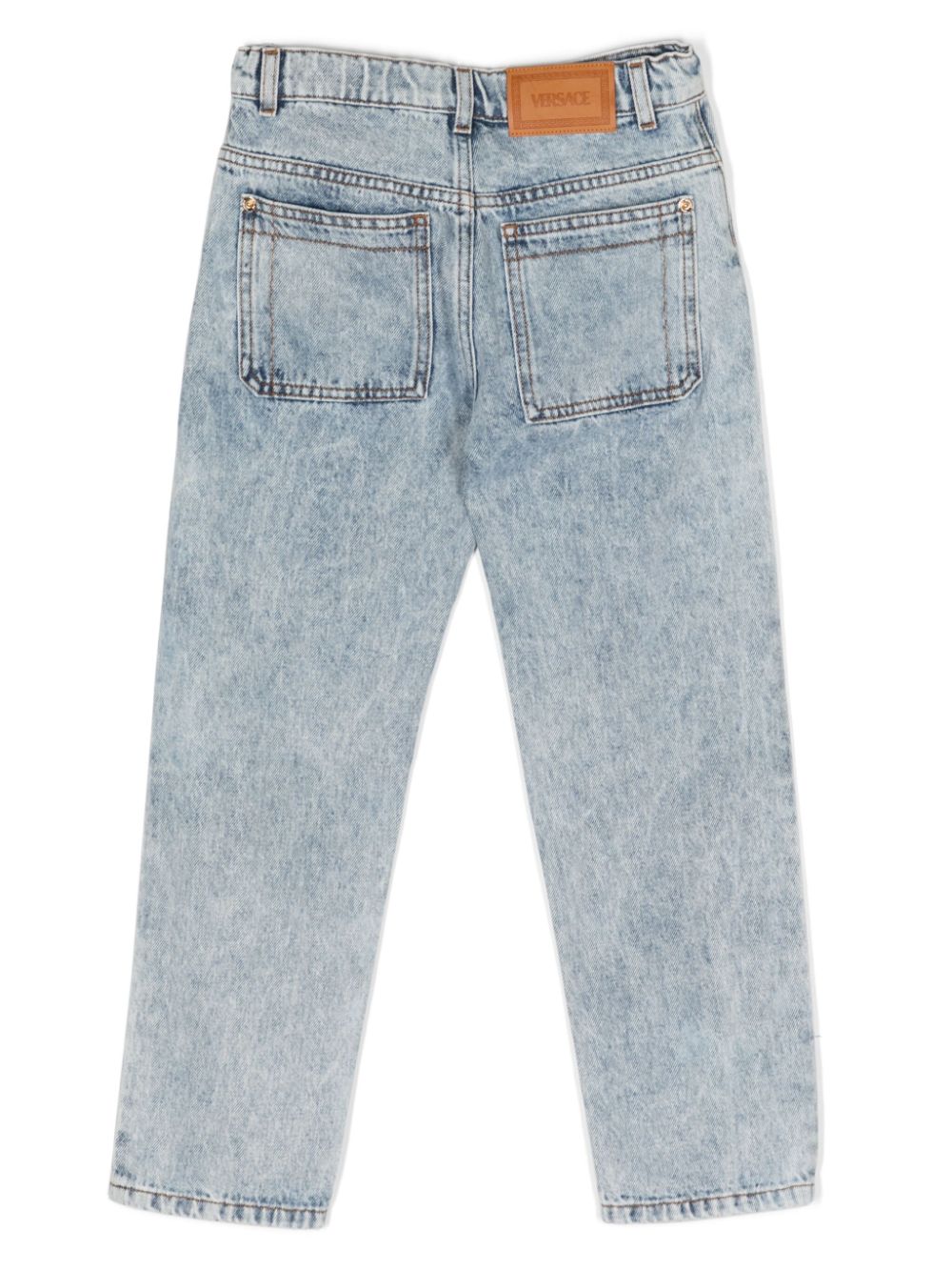 Shop Versace Logo-embroidered Straight-leg Jeans In Blue