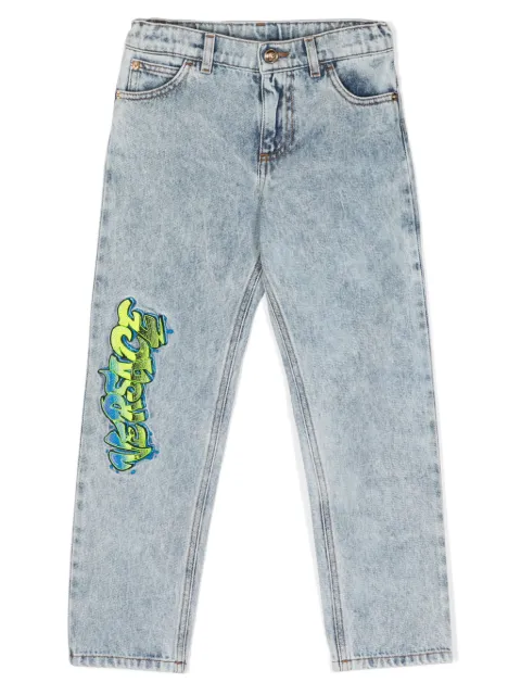 Versace Kids logo-embroidered straight-leg jeans