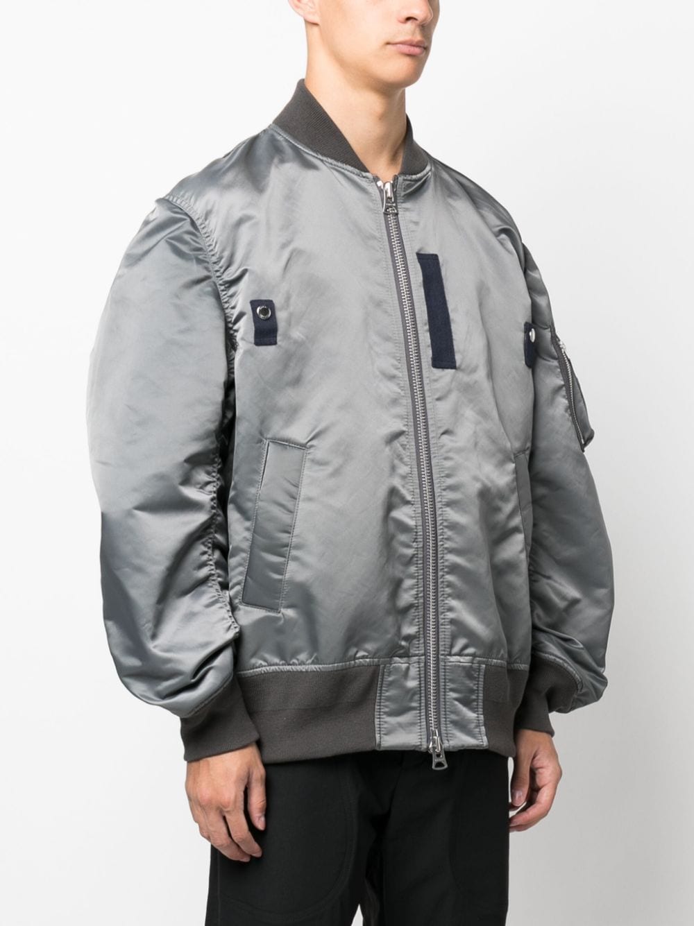 Shop Sacai Zip-up Puffer Bomber Jacket In Grey