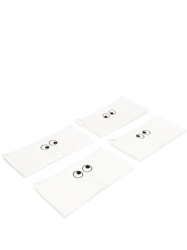 Anya Hindmarch Embroidered-motif Linen Napkins (set of Four) in White