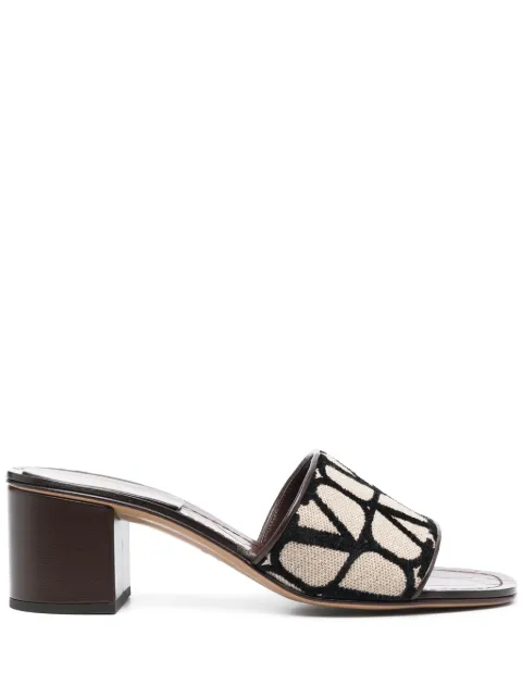 Valentino Garavani Toile Iconographe 60mm leather-trimmed mules