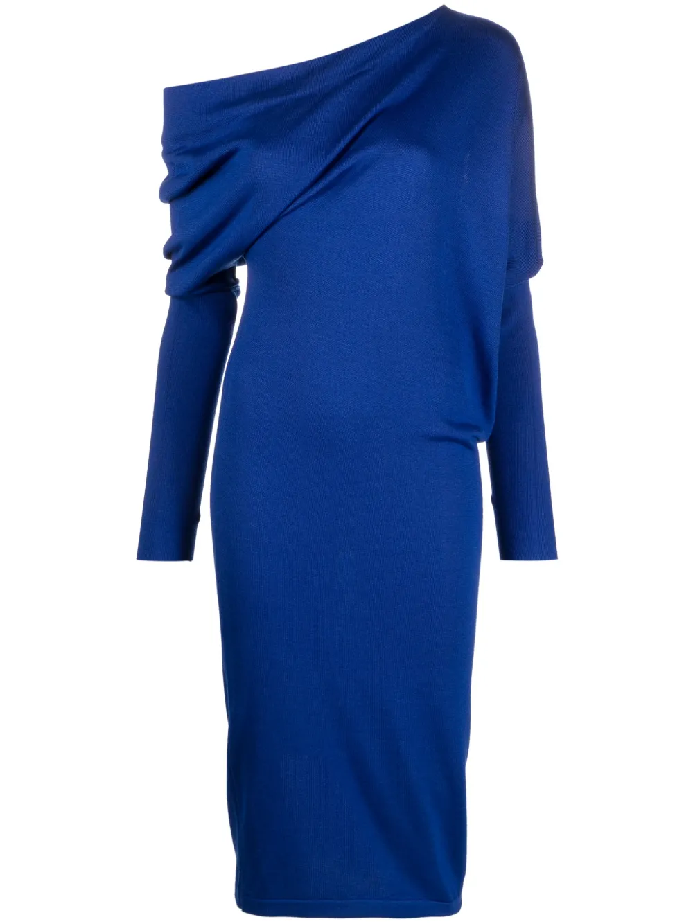 TOM FORD draped-detail off-shoulder midi dress - Blue
