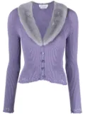 Blumarine faux fur-collar cardigan - Purple