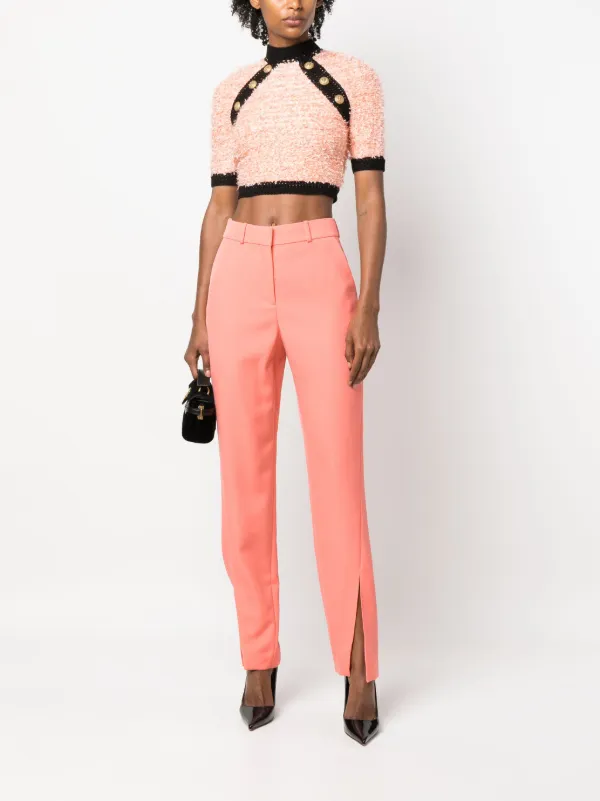Balmain split-hem Virgin Wool Tapered Trousers | Orange