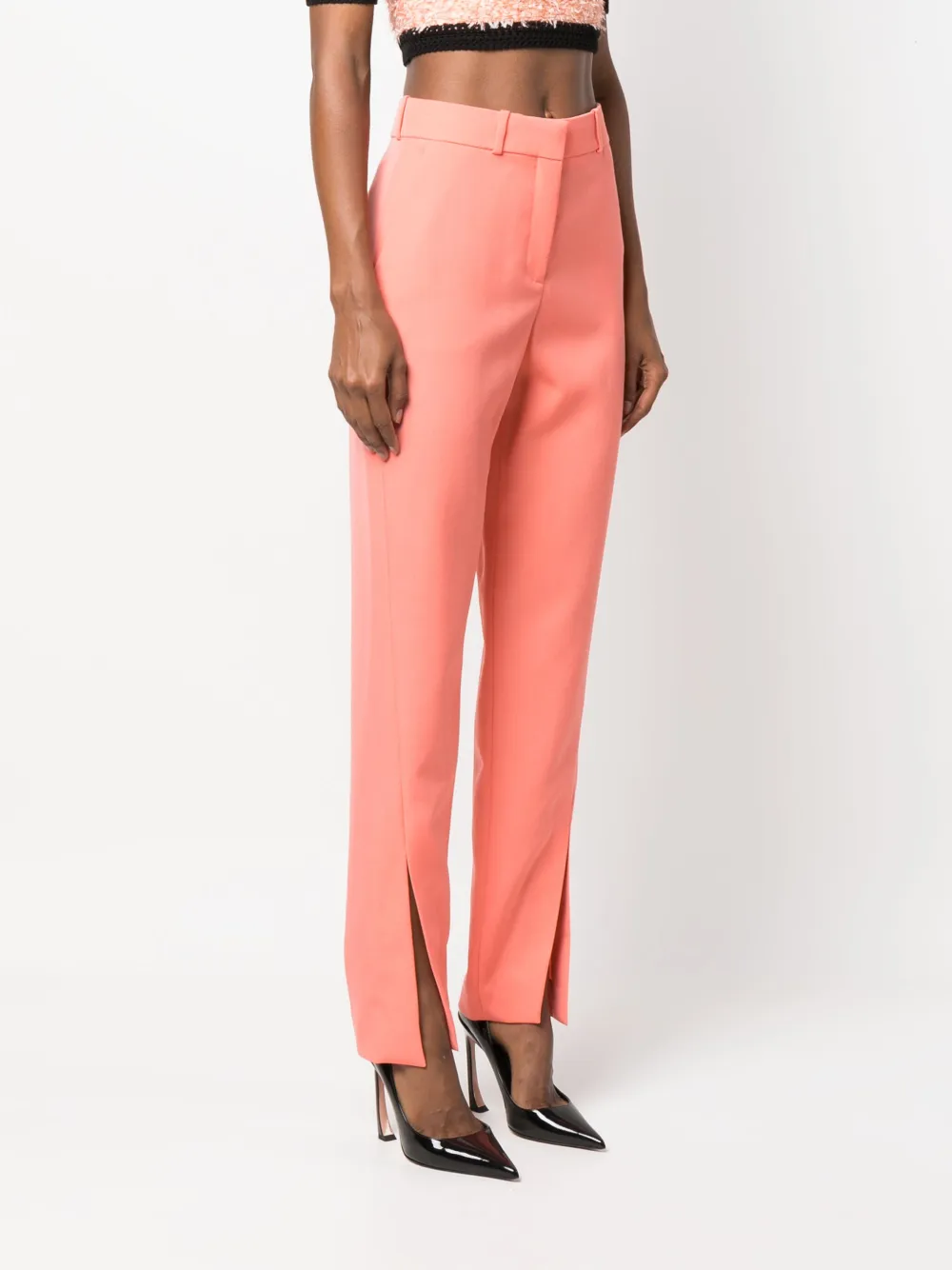 Shop Balmain Split-hem Virgin Wool Tapered Trousers In Orange