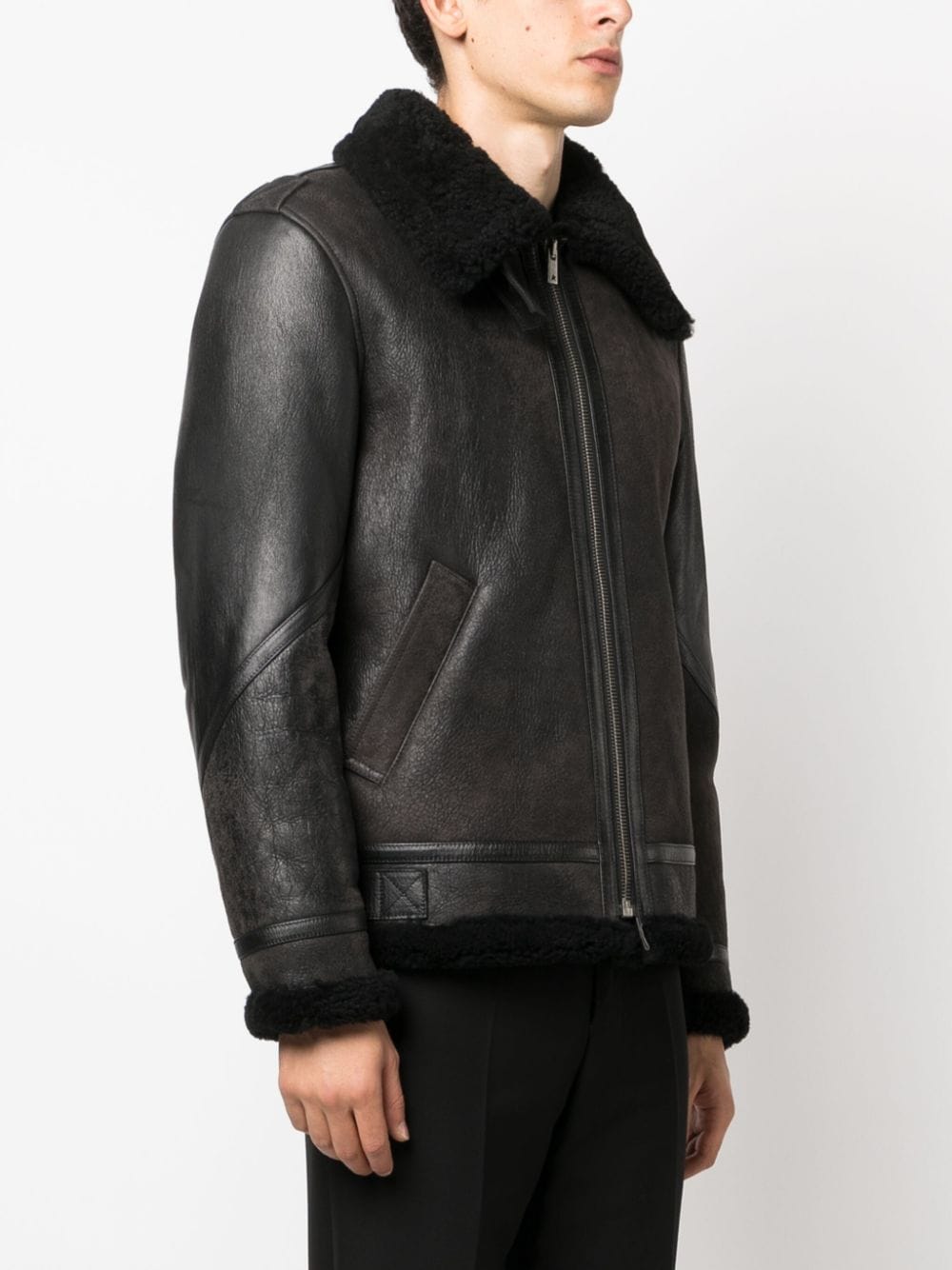 Shop Golden Goose Shearling Collar Leather Jacket In Black