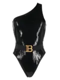 Balmain sequined one-shoulder swimsuit - Black