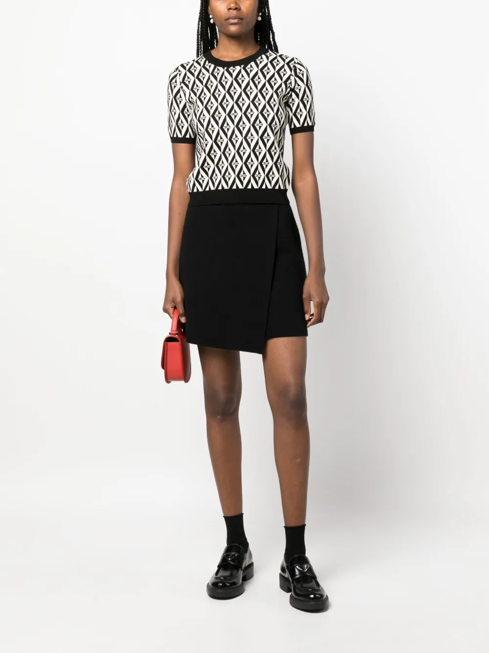 Elisabetta Franchi intarsia-knit short-sleeved top - Zwart