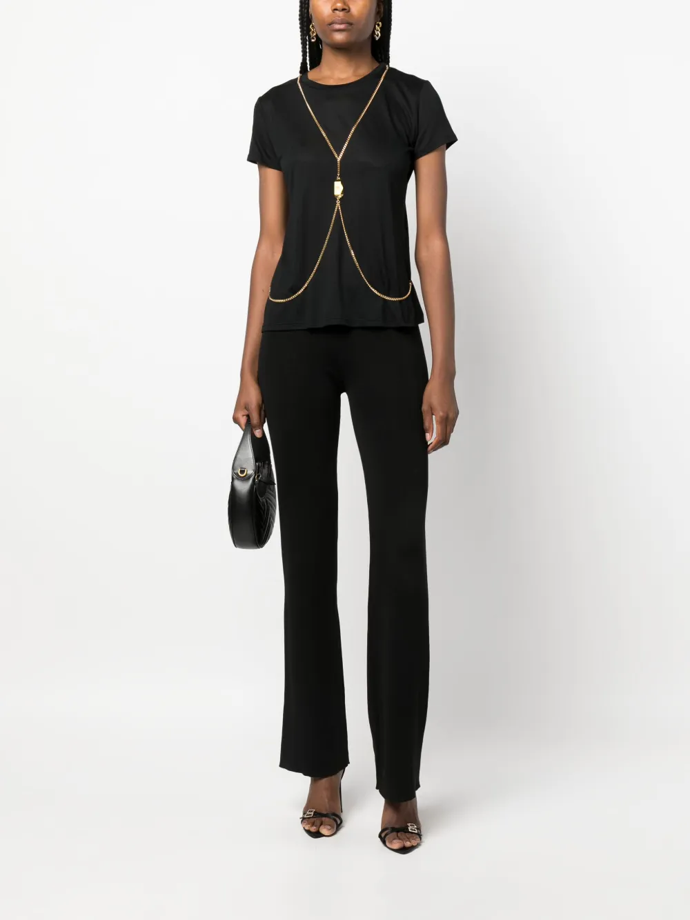 Elisabetta Franchi crossbody-chain short-sleeved T-shirt - Zwart
