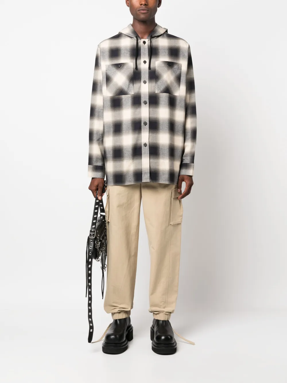 Cheap Givenchy checkered cotton hooded shirt Men