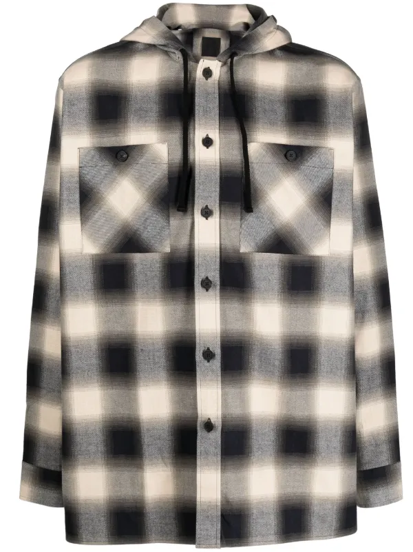 Givenchy Checkered Cotton Hooded Shirt | Neutrals | FARFETCH
